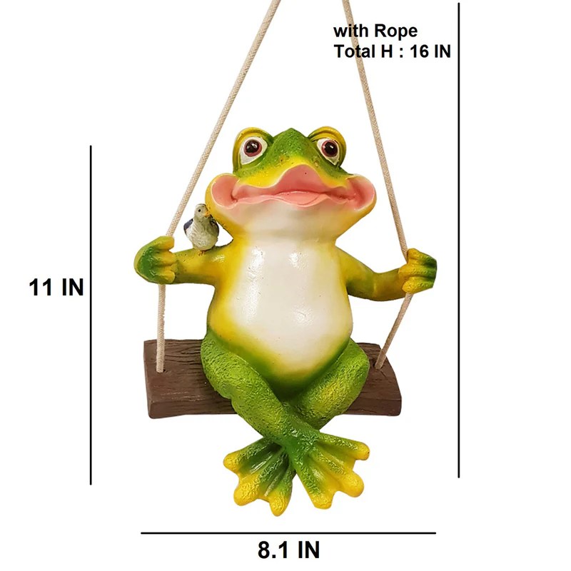 Wonderland Garden Frog on Swing (Garden Decor Home Decor, Hanging Frog