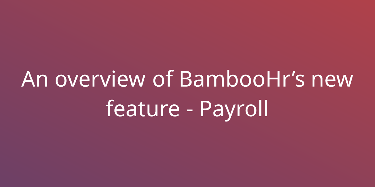 An overview of BambooHr’s new feature Payroll Human Resources My