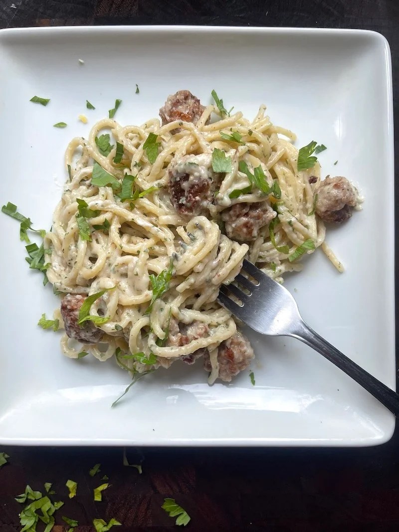 Goat Cheese Pasta with Meatballs My Bizzy Kitchen