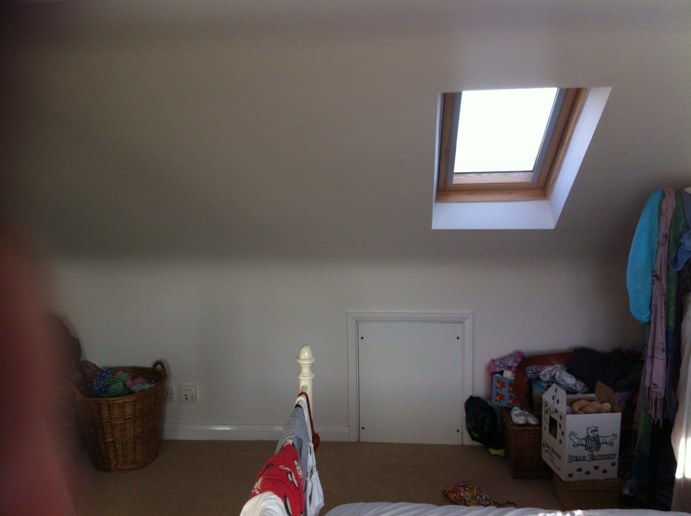 Moving access in loft conversion into eaves storage. Carpentry