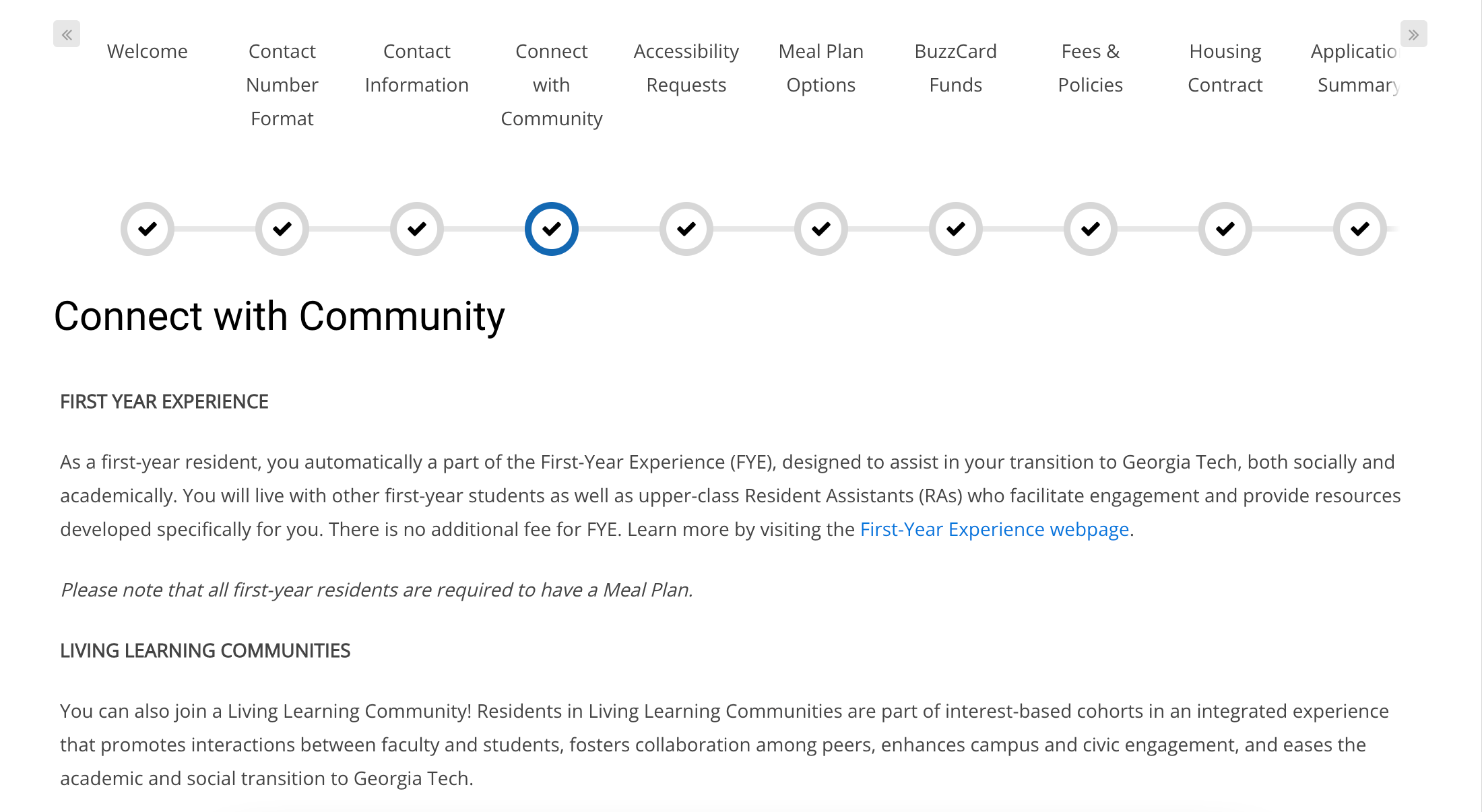FirstYear Housing Application Step 5 Tech