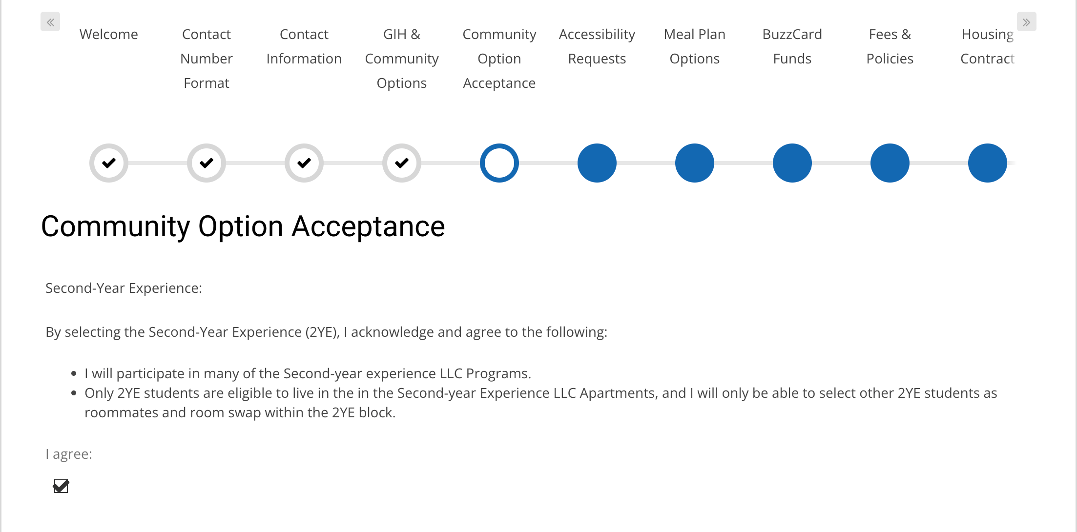 Current Student Housing Application Step 6 Tech