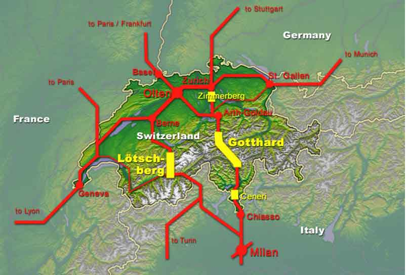 Swiss Tunnel Longest Tunnel Map