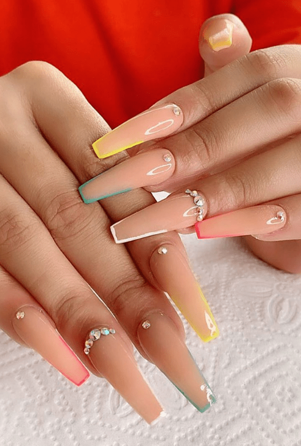 30 Bling acrylic coffin nails design with rhenistones, Charming and