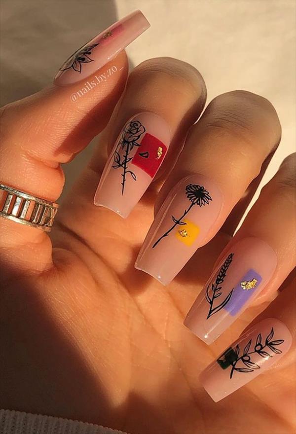 Nails Art 42 Amazing Acrylic coffin nails design with silhouettes and