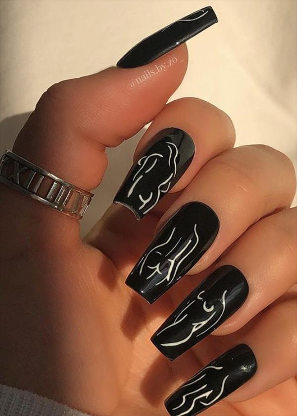 Nails Art 42 Amazing Acrylic coffin nails design with silhouettes and