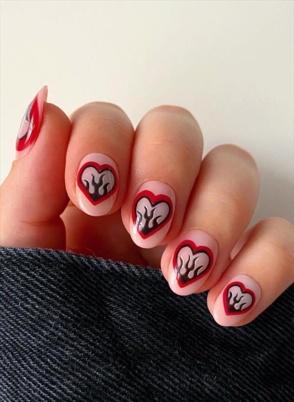 Nails Design Charming short acrylic heart nails to try for your