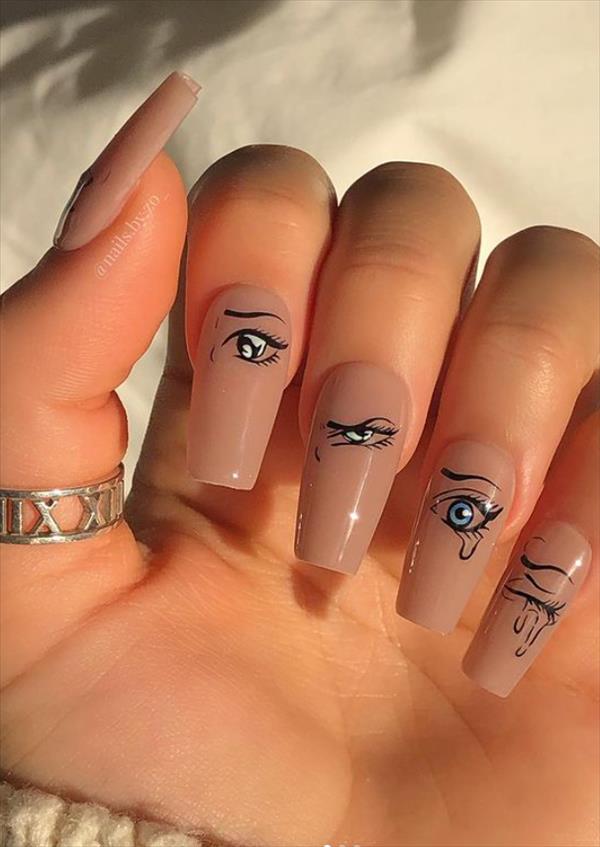 Nails Art 42 Amazing Acrylic coffin nails design with silhouettes and