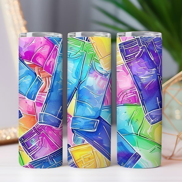 CF Sublimation Tumbler Wrap Rainbow Denim