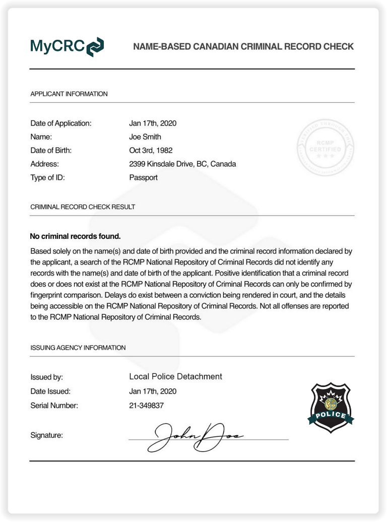 Personal MyCRC Canada