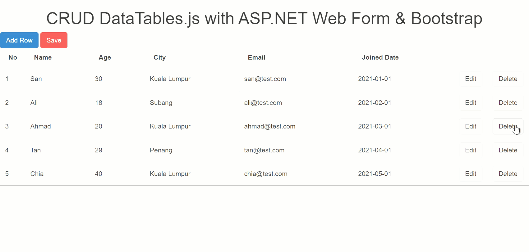 CRUD DataTables.js using Form Malaysia C Developer and