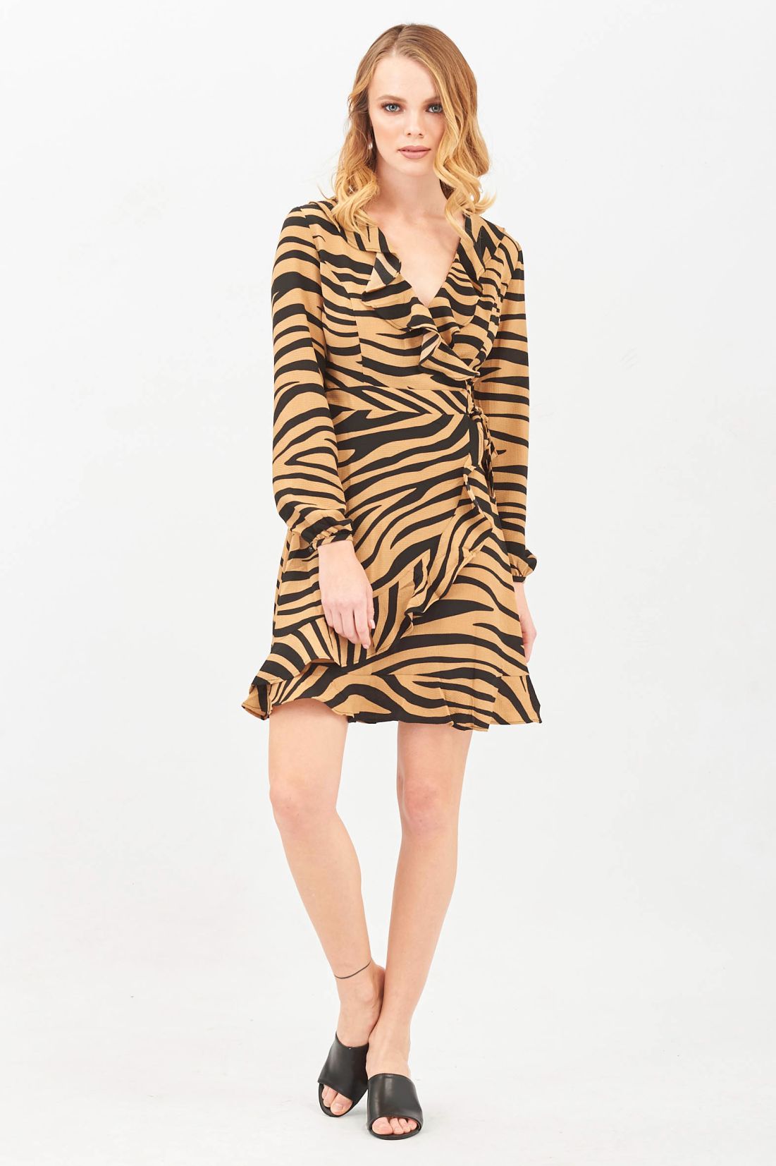 Zebra Frill Wrap Skater Dress MYCUBE