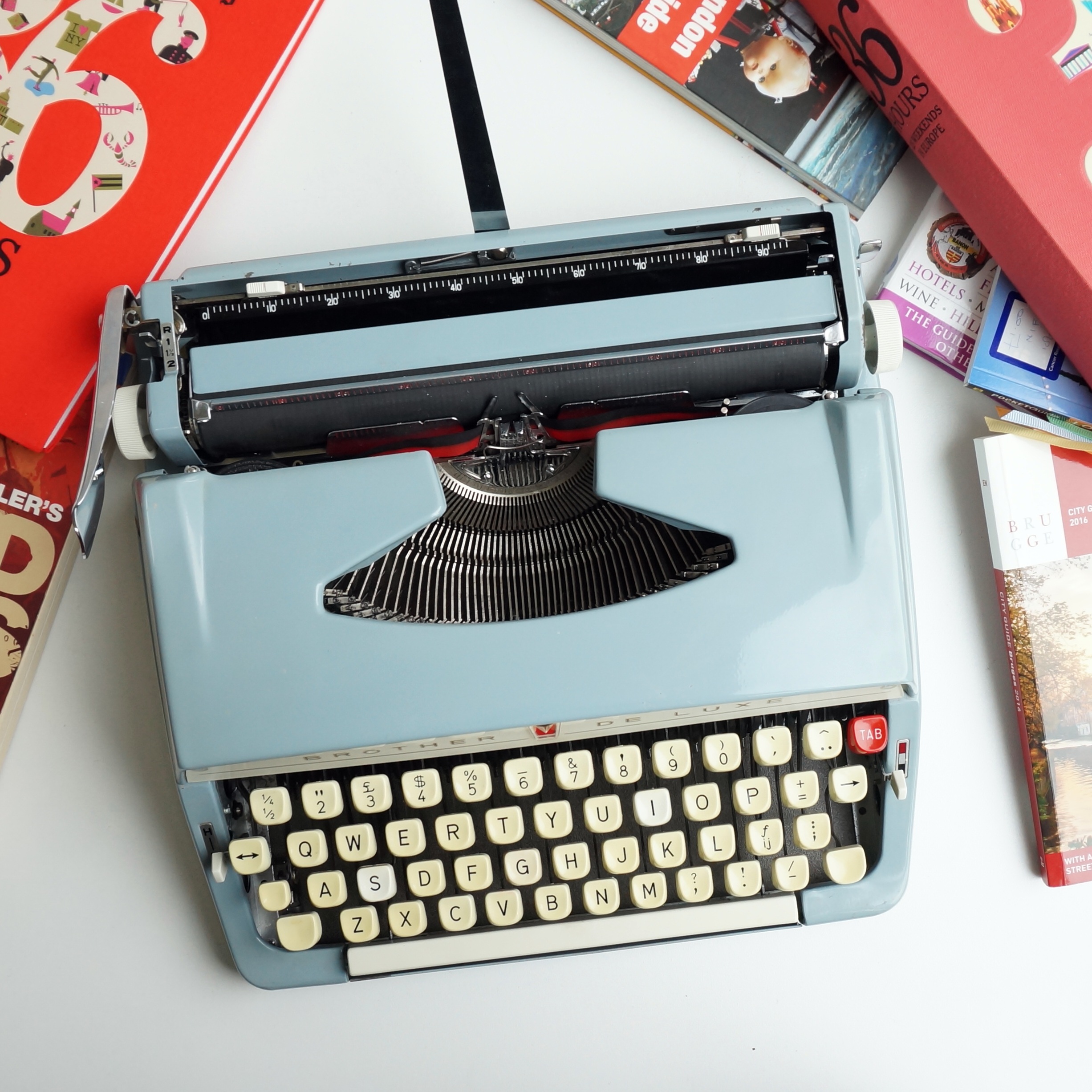 Baby Blue Brother Deluxe Typewriter For Sale MCR Typewriter Shop