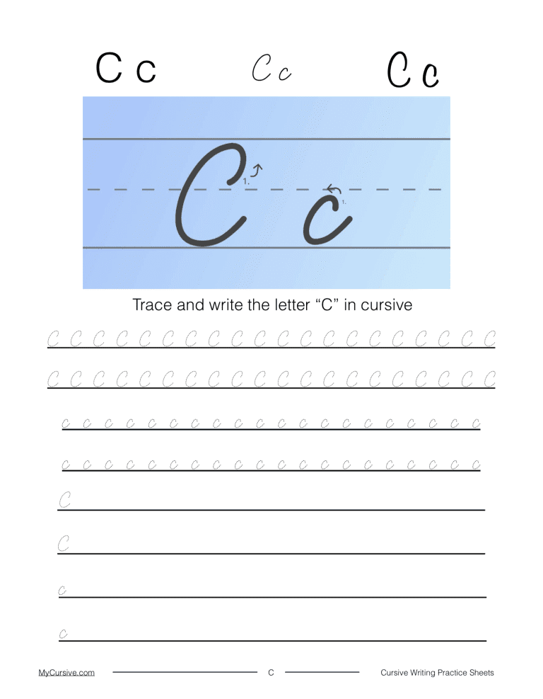 How to Write Cursive Letter C [Printable Worksheet]