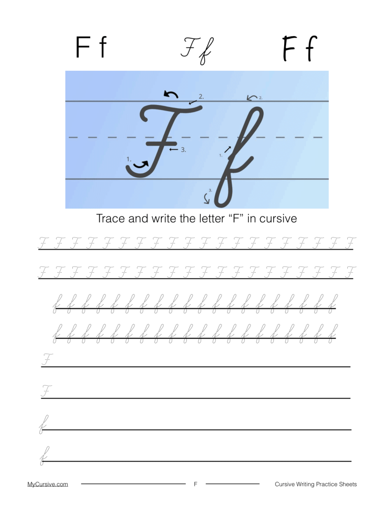 Cursive F: Learn to Write the Cursive Letter F - My Cursive