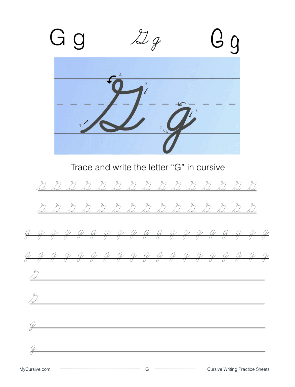 Cursive G: Full Tutorial and Worksheet