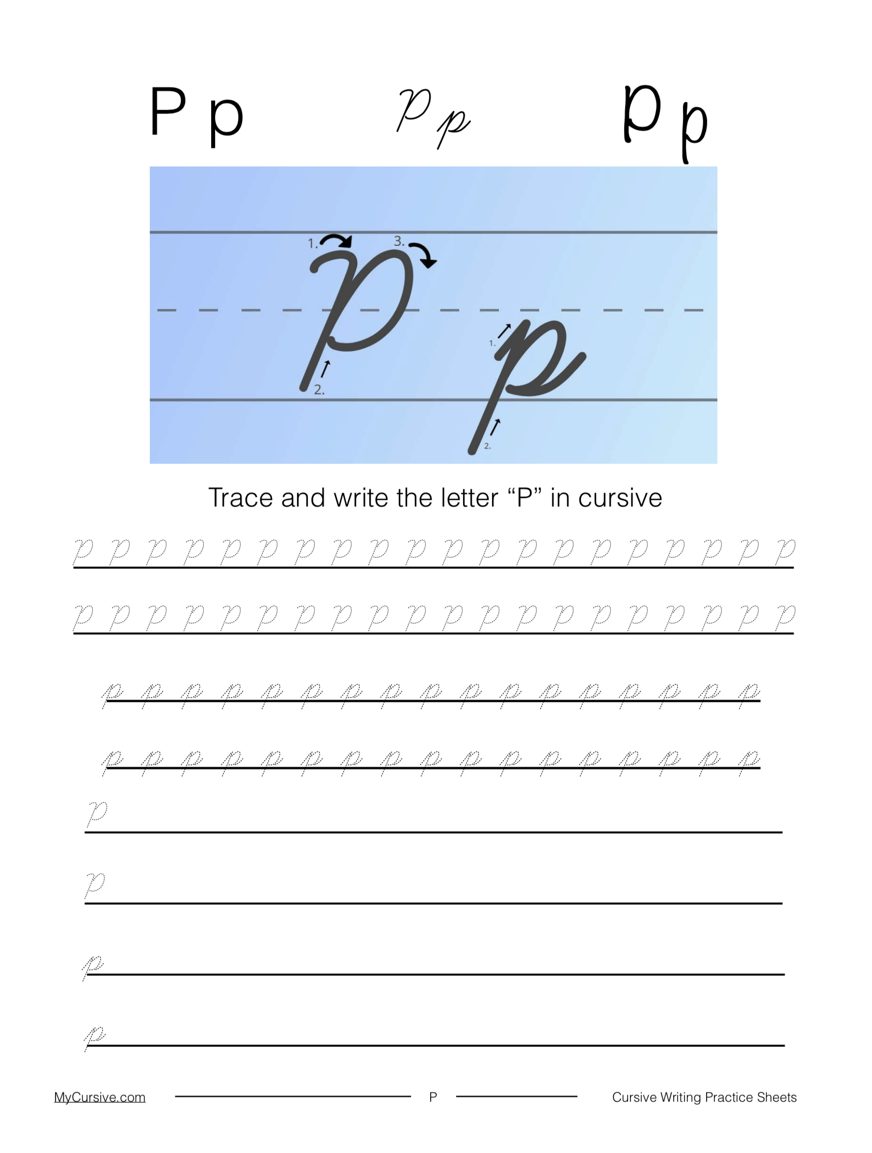 How to Write Cursive P [Worksheet + Tutorial] - My Cursive
