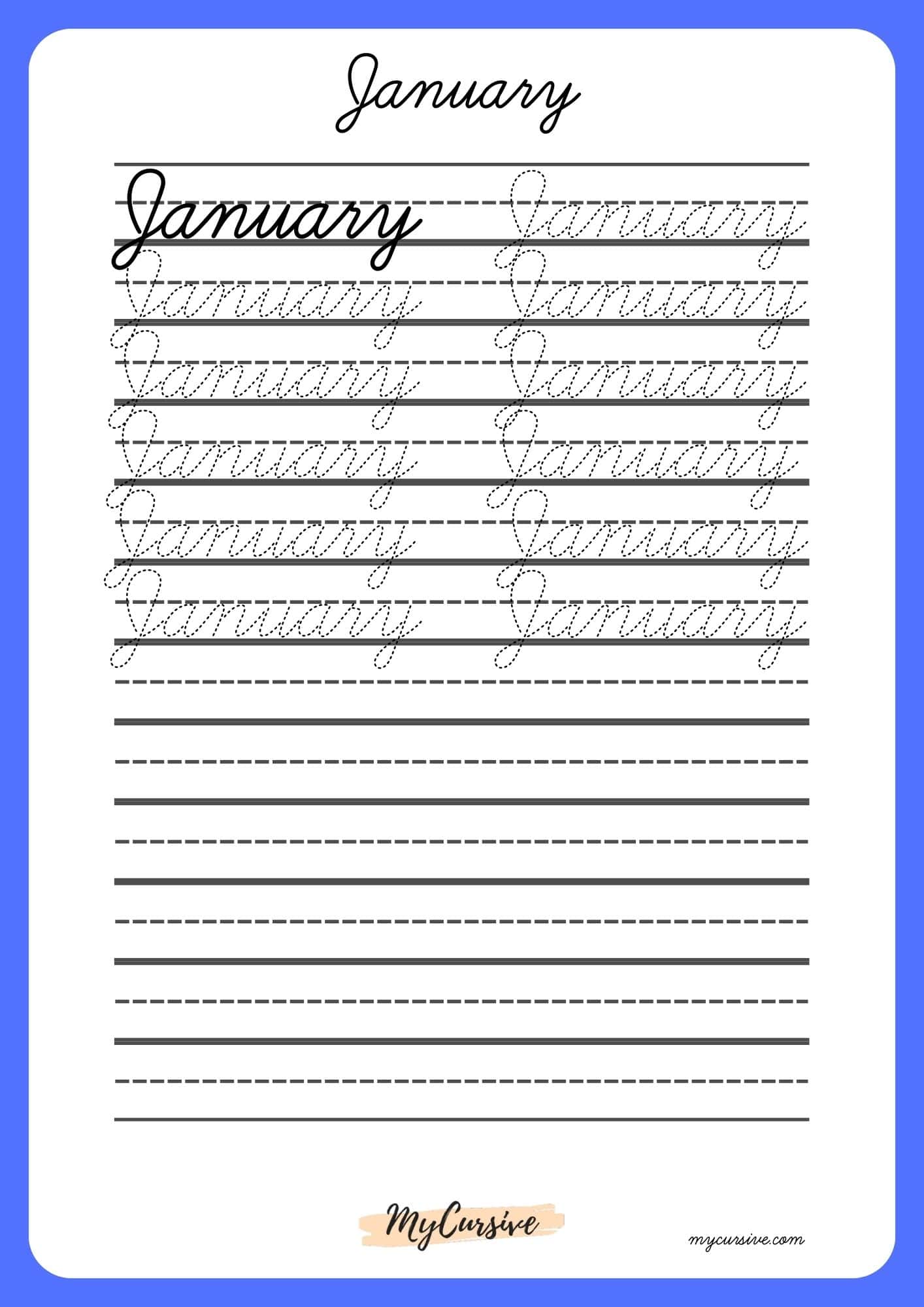 January in Cursive (copy/paste or write it)!