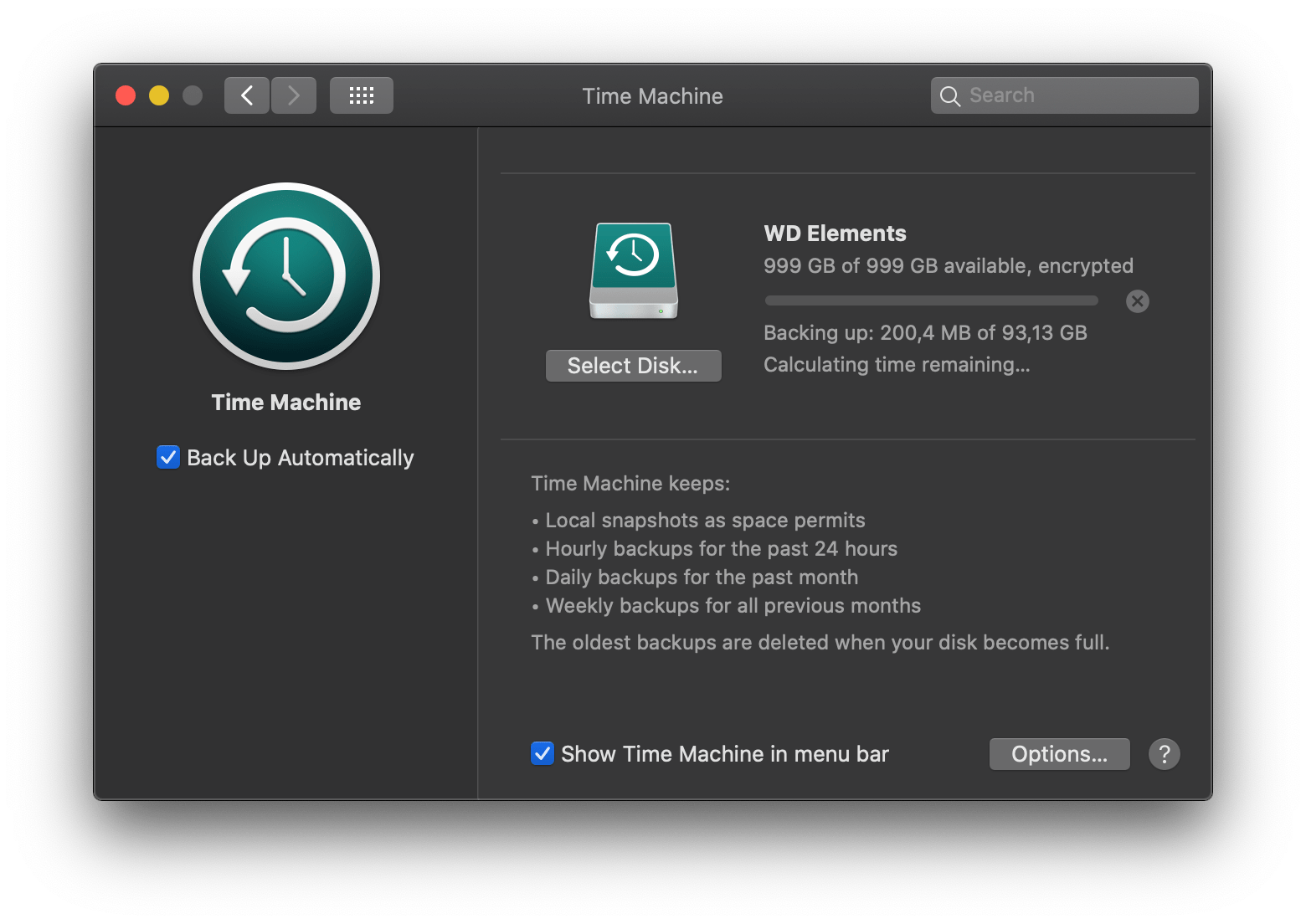 How to make Time Machine backup to external storage drive