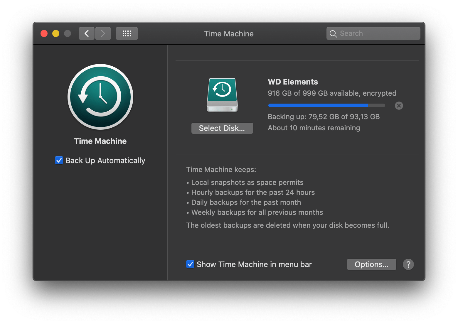 How to make Time Machine backup to external storage drive