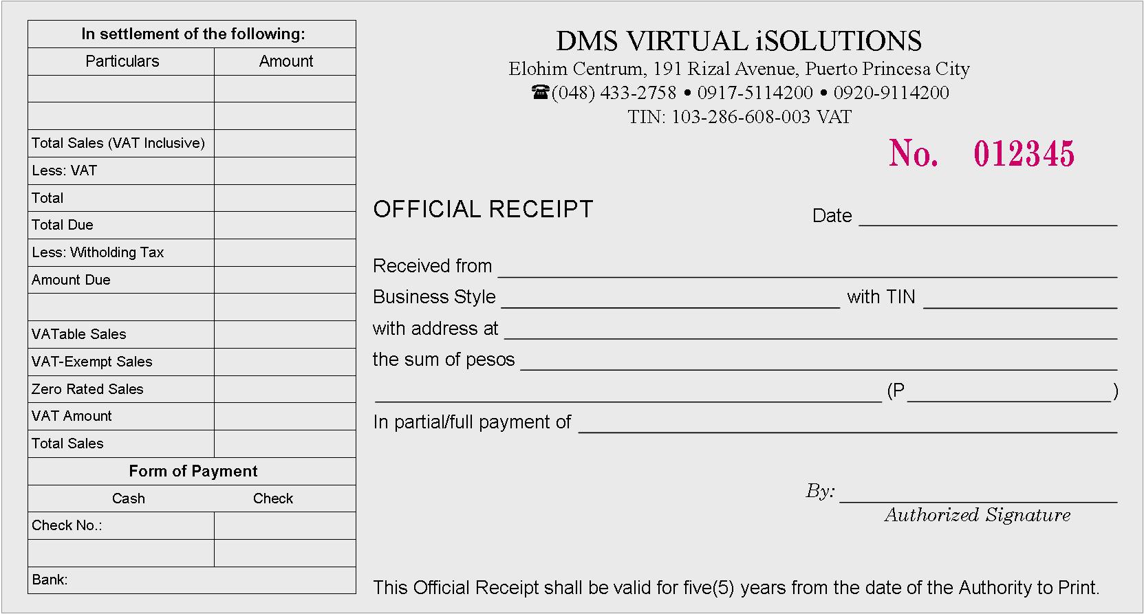 Sales Invoice Official Receipt Bir New Invoice