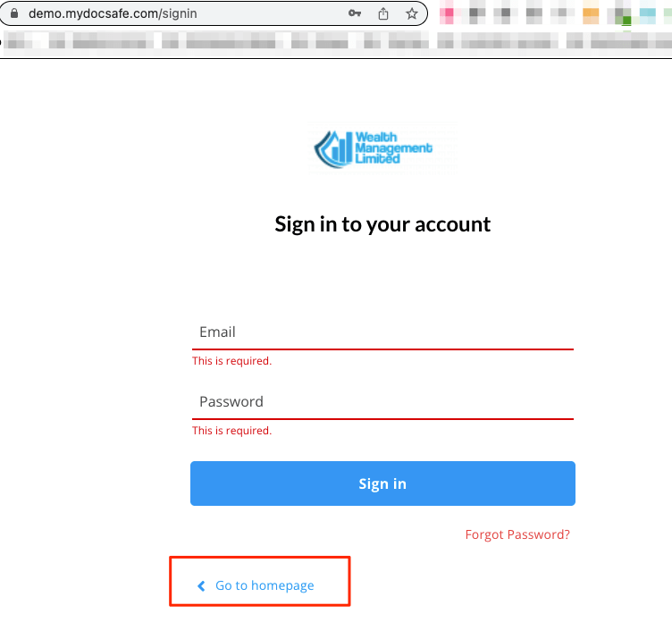 Your portal login page MyDocSafe