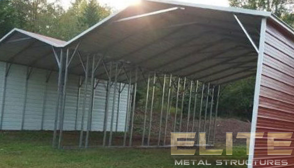 504 Red Double wide Aframe Carport Elite Metal Structures