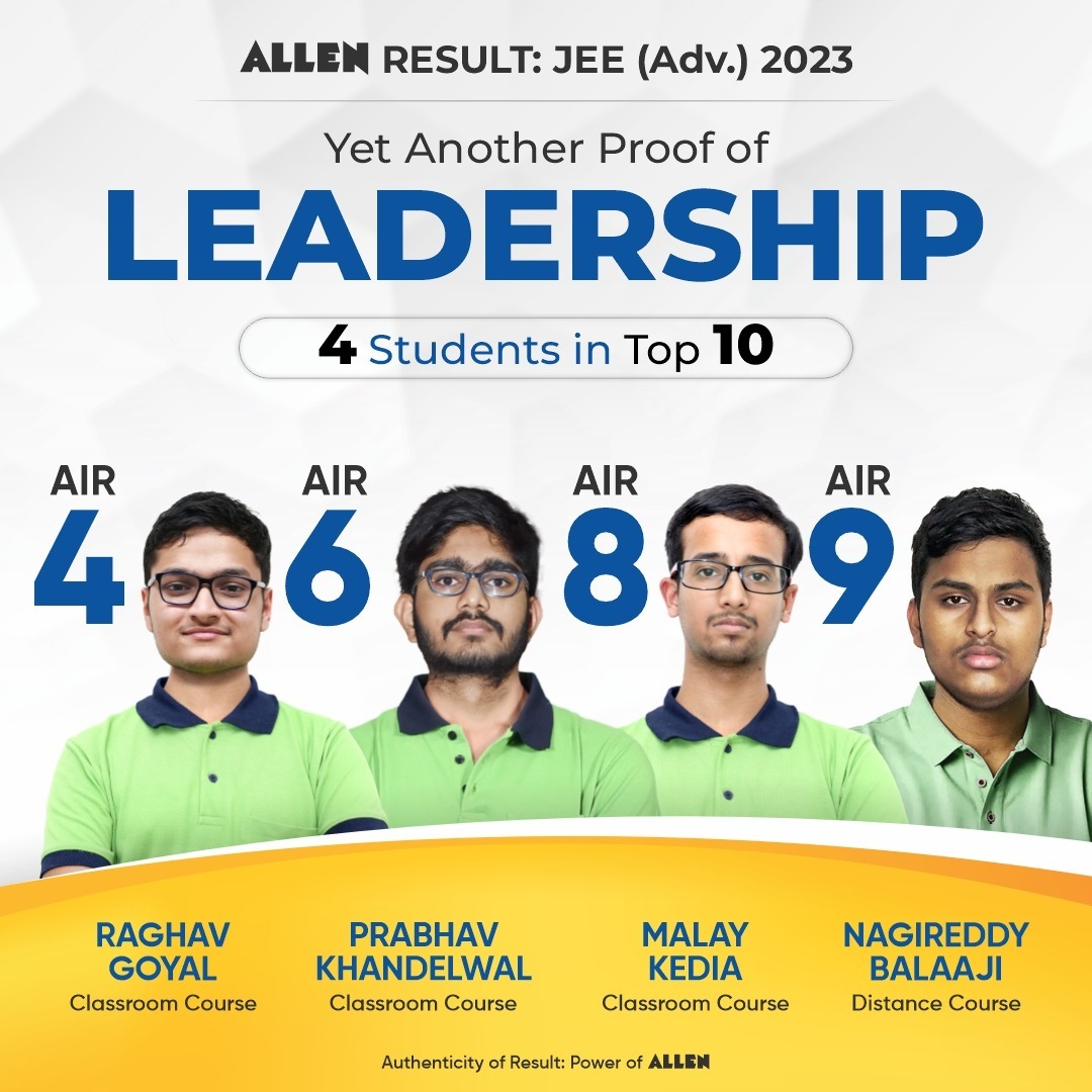 ALLEN Students Shine in JEE Advanced 2023 Result 4 Students in Top 10