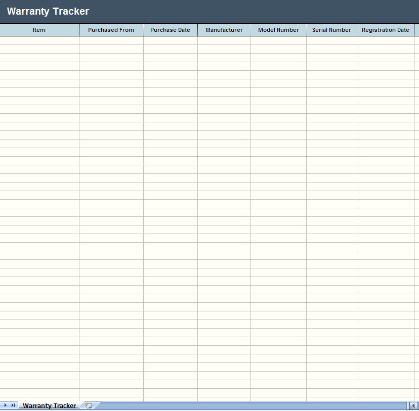 Warranty Tracker Excel Worksheet Warranty Tracker