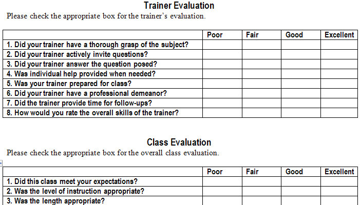 Training Evaluation Form Template Training Evaluation Form