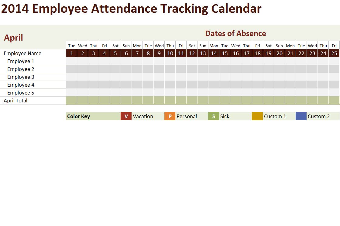 Absence Tracker Excel Calendar Template Excel Calendars DocTemplates