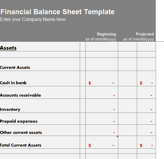 Financial Balance Sheet Template My Excel Templates