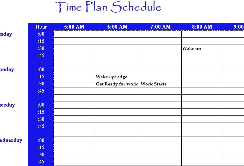 Time Plan Schedule My Excel Templates