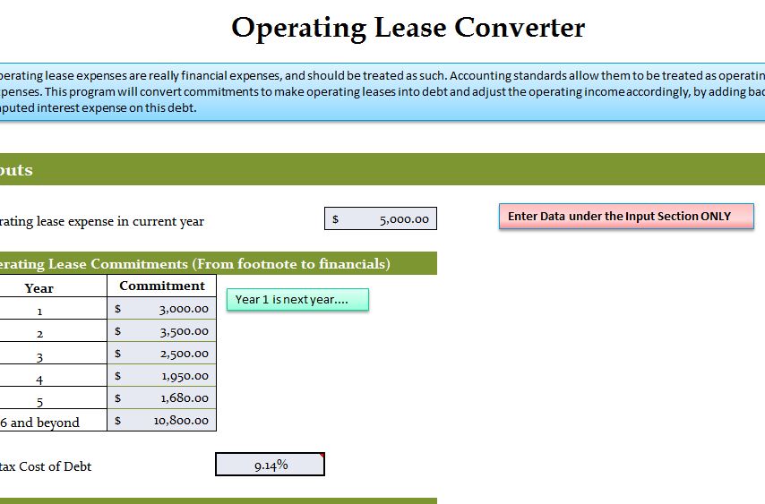 Operating Lease Converter My Excel Templates