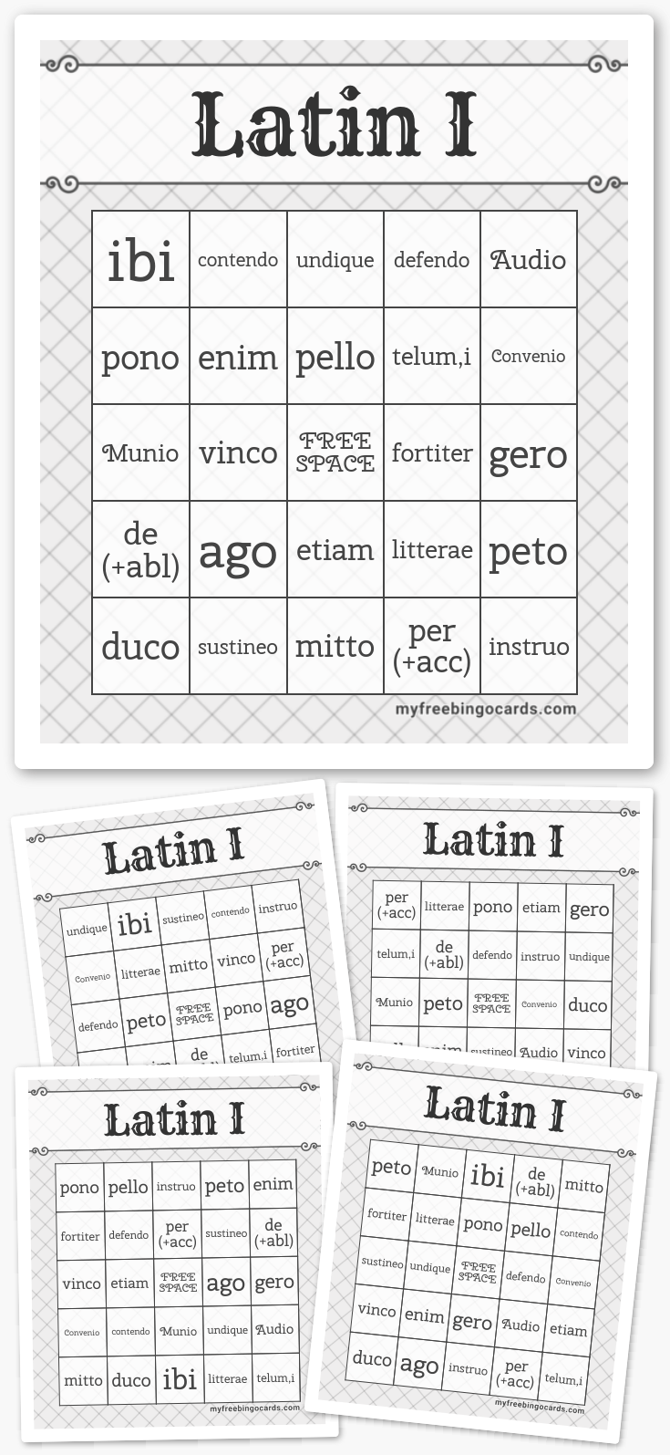 Virtual Latin I Bingo