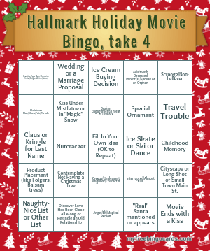 Print 100+ Hallmark Holiday Movie Bingo, take 4 Cards