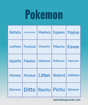 Print 100+ Pokemon Bingo Cards