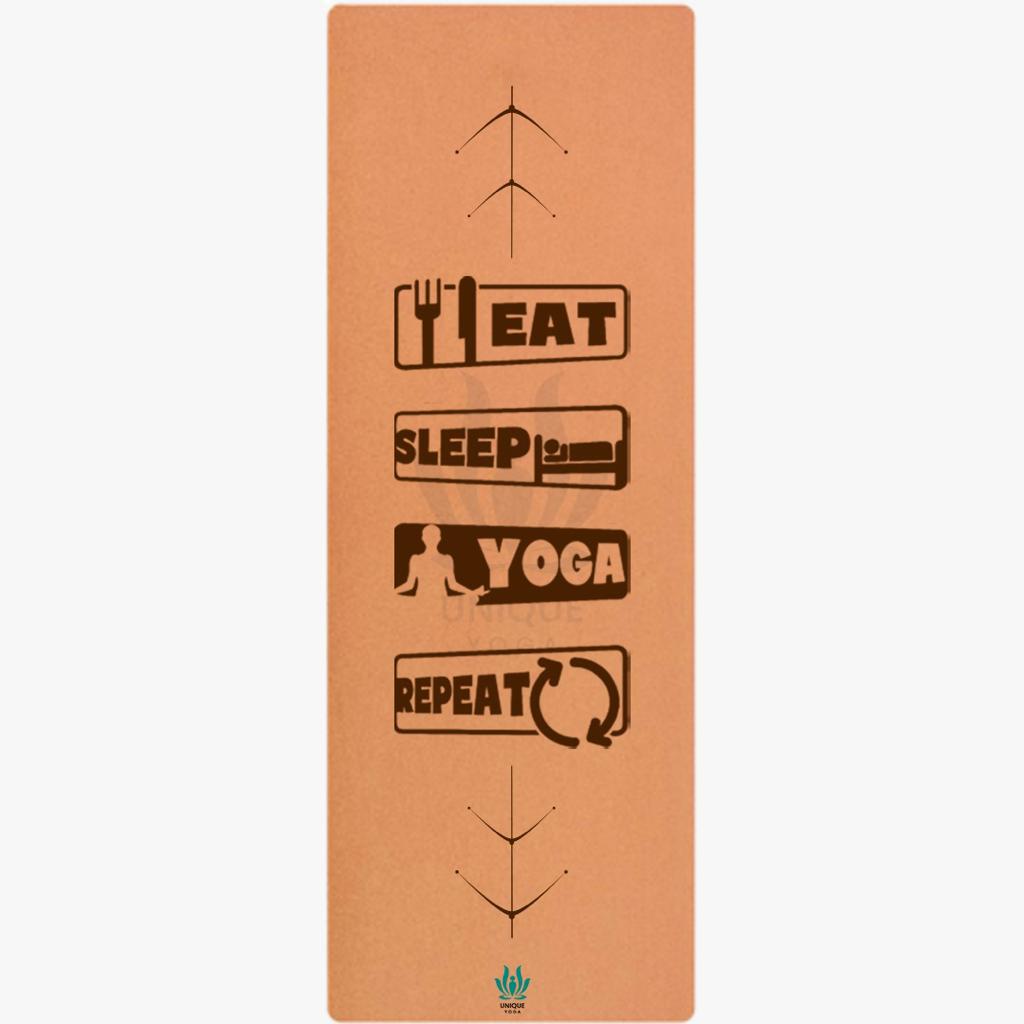 Cork Yoga MatsPrinted Text'Eat Sleep Yoga Repeat' Eva Base Grip 2MM