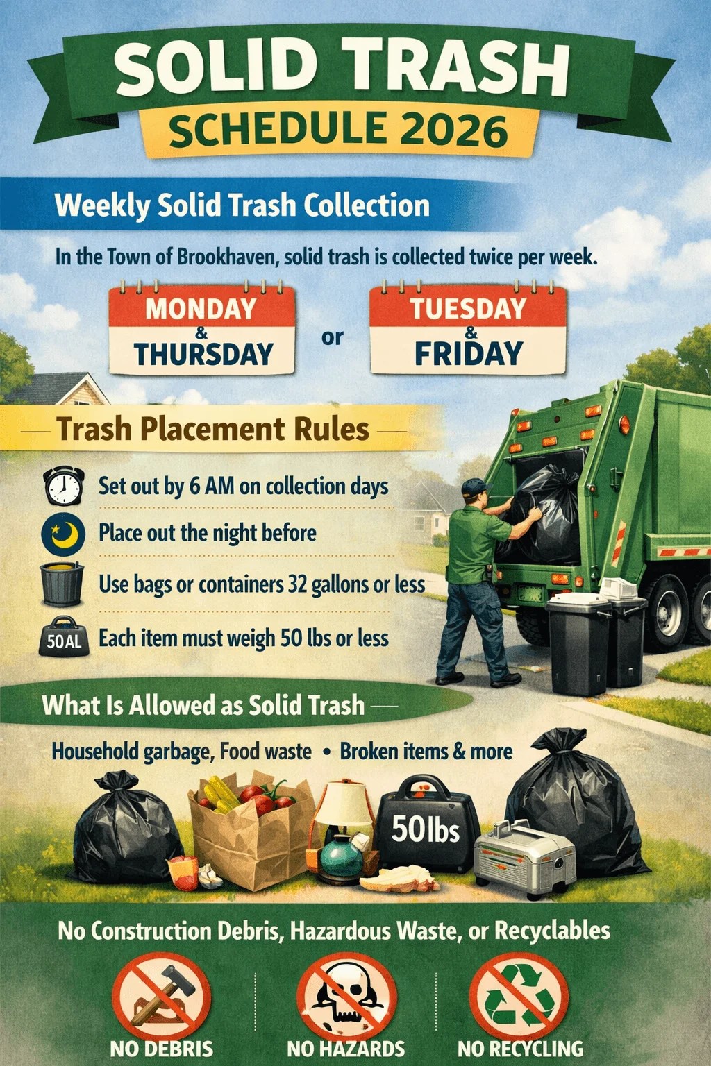 Town of Brookhaven Garbage Schedule 2026 (Holidays, Recycling & Bulk(03)