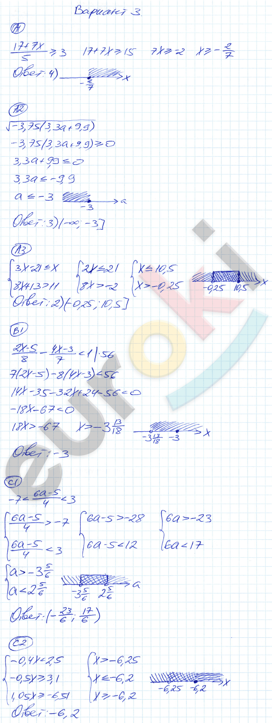 ГДЗ Самостоятельные и контрольные работы по алгебре 8 класс. Вариант 3