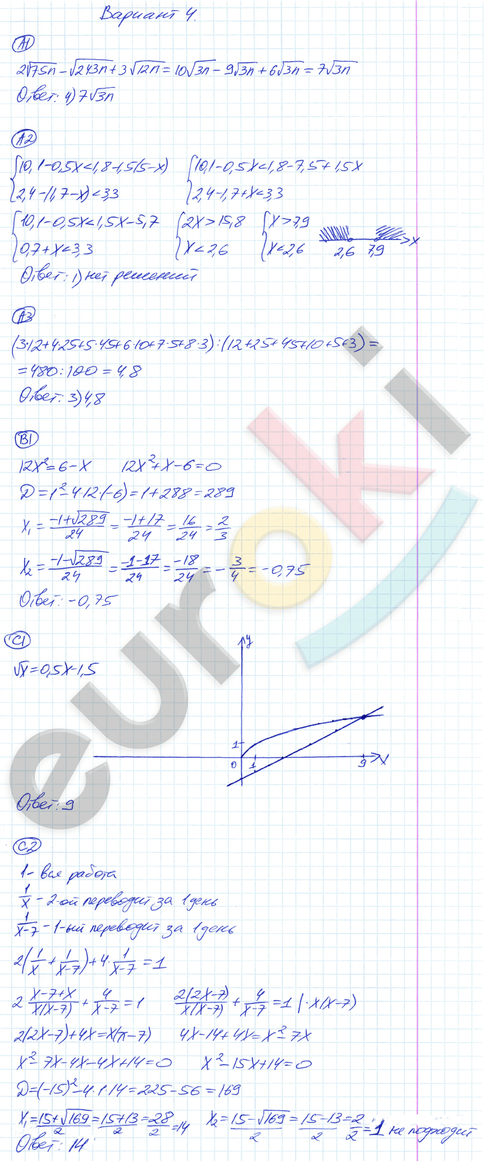 ГДЗ Самостоятельные и контрольные работы по алгебре 8 класс. Вариант 4