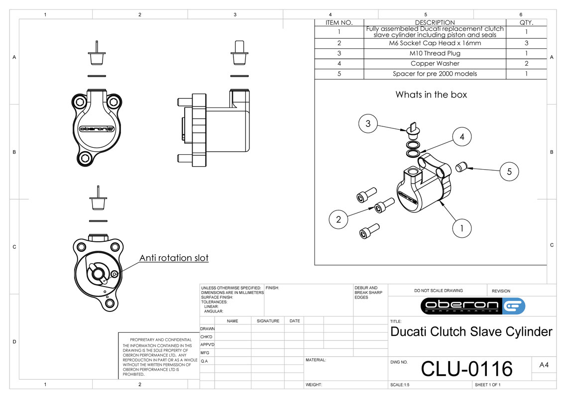Ducati Clutch Slave Cylinder 29mm By Oberon Performance GP Racing