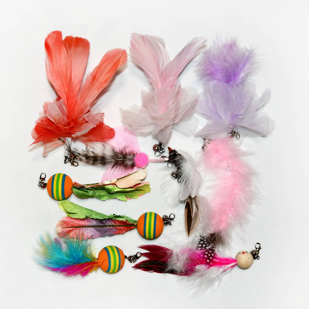 Cat toy replacement with feather set 10 Pc, Interactive Cat Feather toy