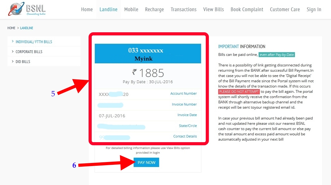 BSNL Online Payment Using QuickPAY MyINK.in