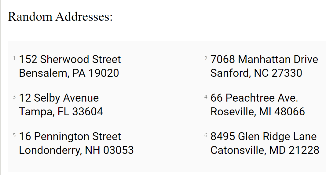 List of Top 10 Online Random address Generator Tools