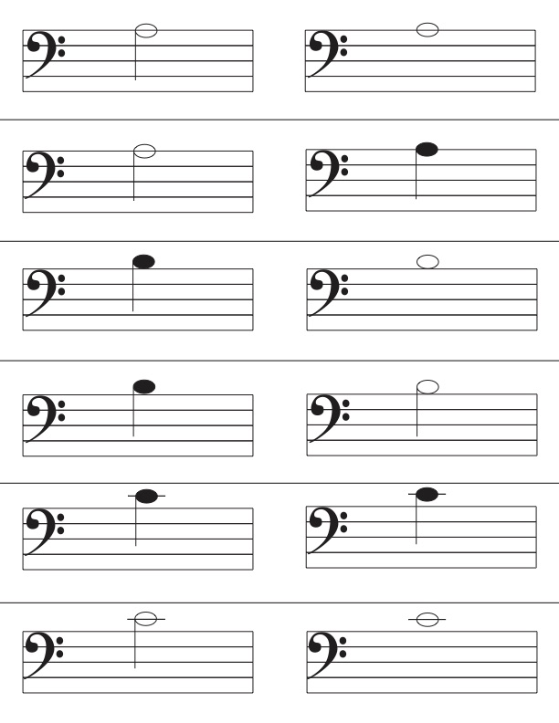 Granny’s Reproducible Small Quiz Cards. 9 sets of bass clef card