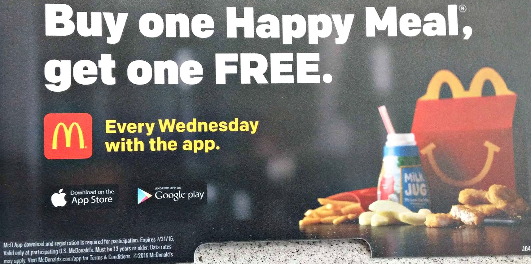 BOGO Free Kids Happy Meal every Wednesday with the McDonald's App