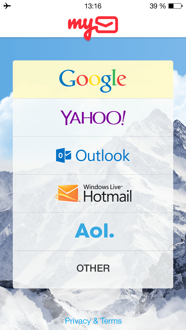 How do I connect a Gmail, Microsoft Outlook, or Hotmail email account to the myMail app?