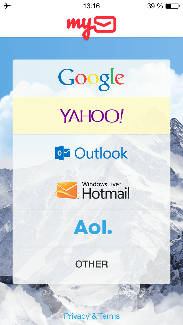 How do I connect a Yahoo or AOL email account to the myMail app?