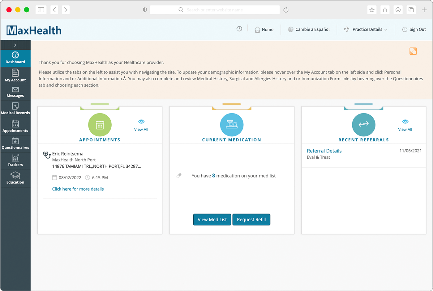 Patient Portal Navigation MaxHealth